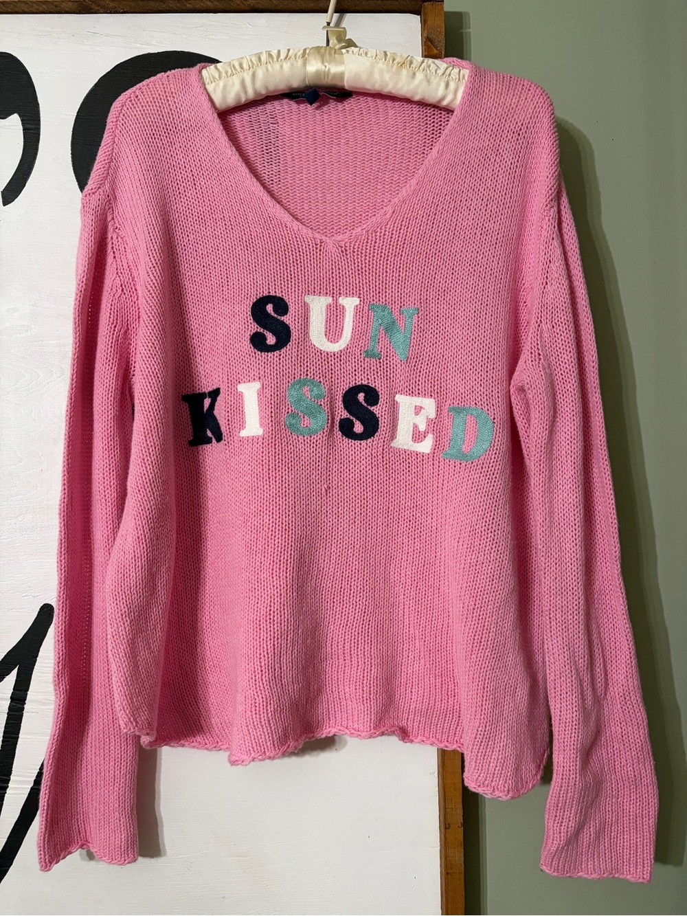 Simply Southern Pink Knit Top with Navy Tag - Picture 4 of 8